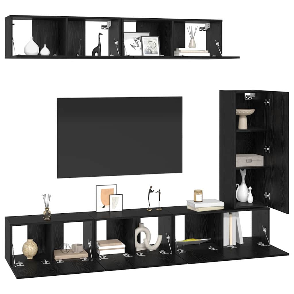 vidaXL TV Cabinet Set 6 pcs Black Oak Engineered Wood 3