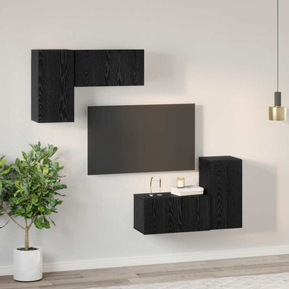 4 Piece TV Cabinet Set Engineered Wood Width 60 cm Black oak