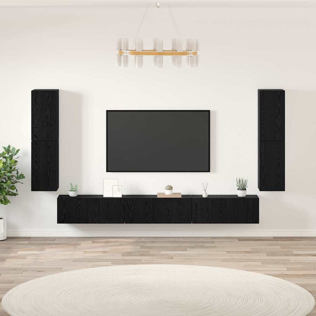vidaXL TV Units 4 pcs Black Oak Engineered wood 1