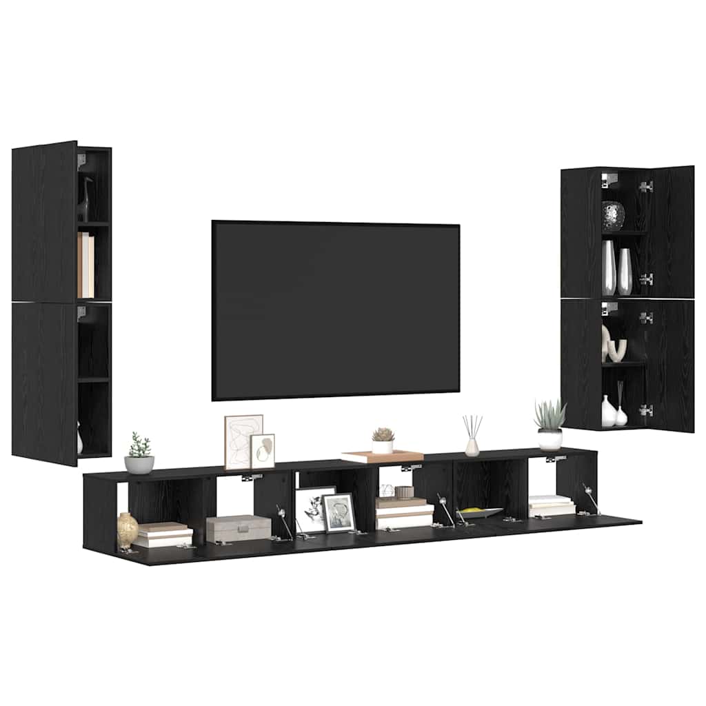 vidaXL TV Units 4 pcs Black Oak Engineered wood 3