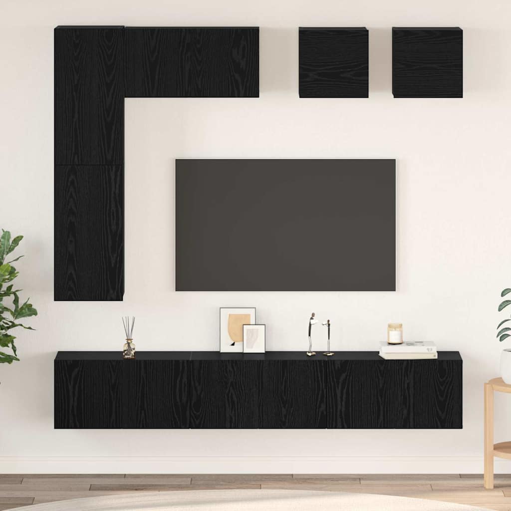 vidaXL TV Cabinet Set 8 pcs Black Oak Engineered Wood 1