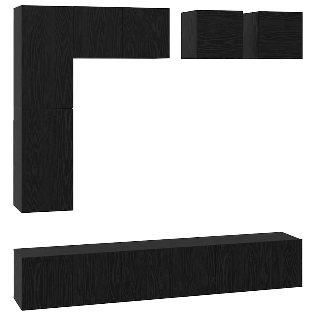 vidaXL TV Cabinet Set 8 pcs Black Oak Engineered Wood 2