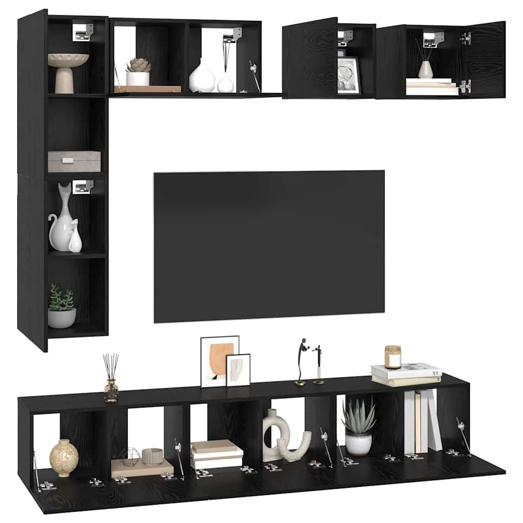 vidaXL TV Cabinet Set 8 pcs Black Oak Engineered Wood 3