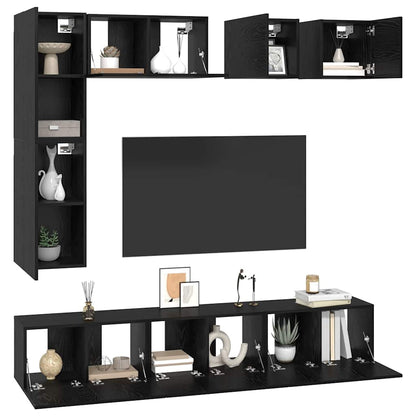 vidaXL TV Cabinet Set 8 pcs Black Oak Engineered Wood 3