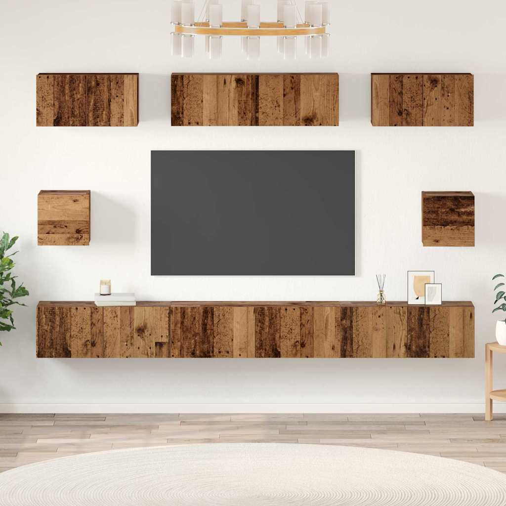 8 Piece TV Cabinet Set Engineered Wood Width 100 cm Old wood