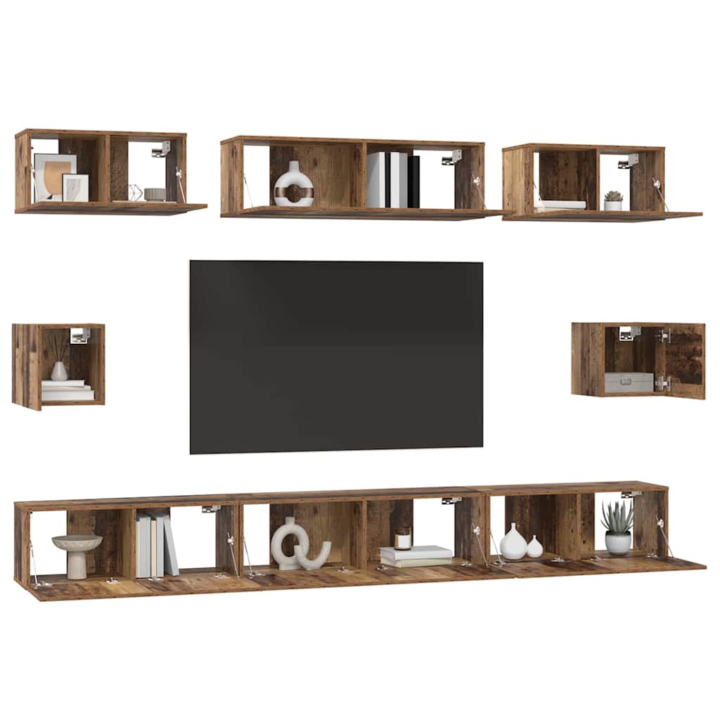 8 Piece TV Cabinet Set Engineered Wood Width 100 cm Old wood