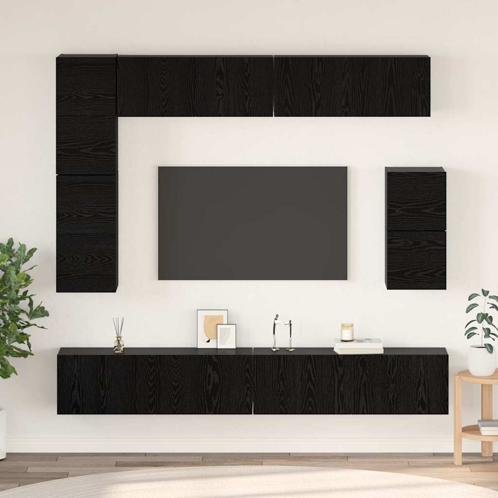 vidaXL TV Cabinet Set 8 pcs Black Oak Engineered Wood 1