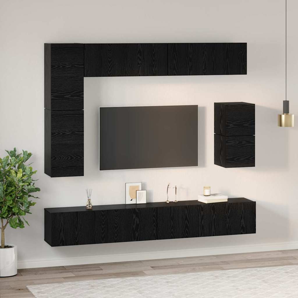 vidaXL TV Cabinet Set 8 pcs Black Oak Engineered Wood 4