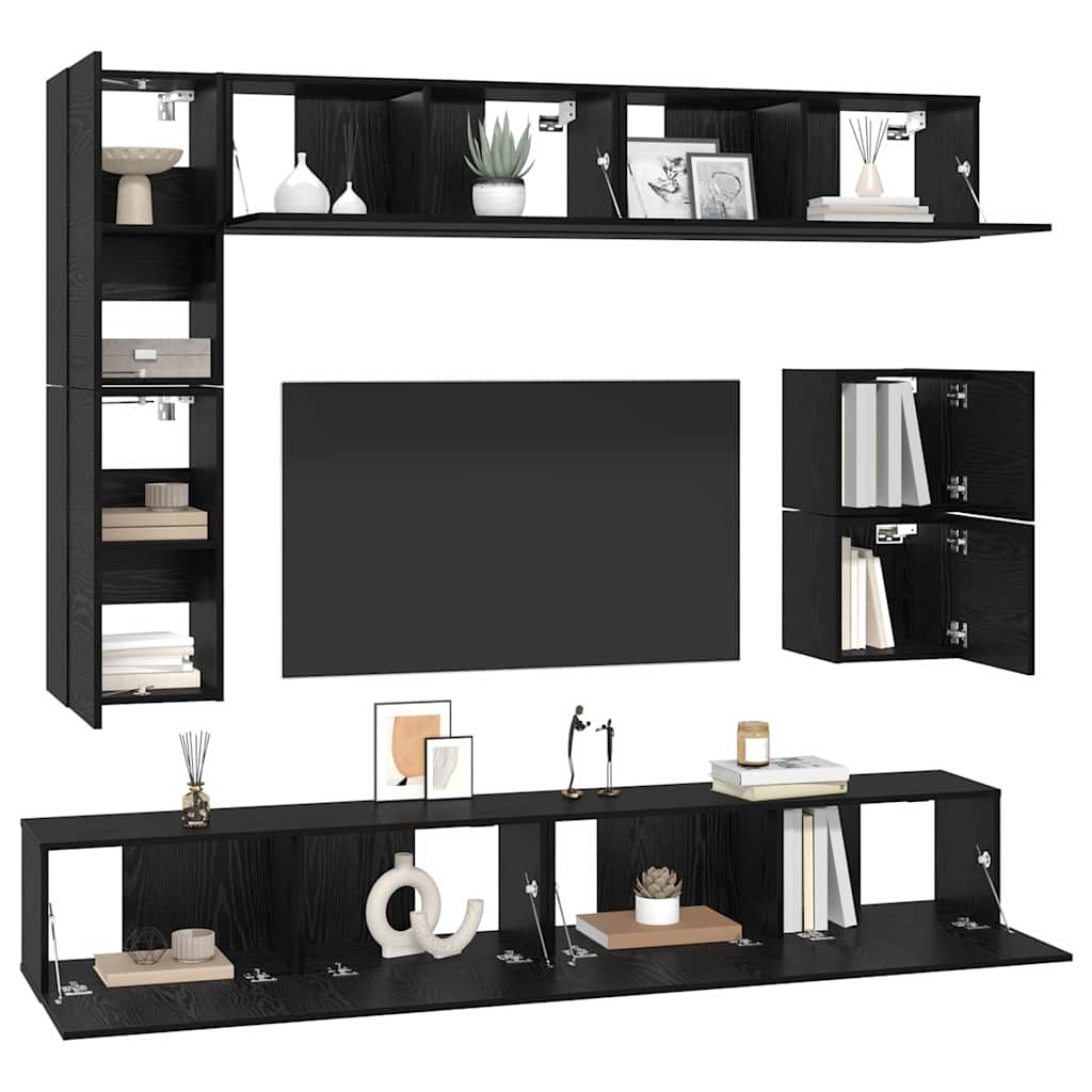 vidaXL TV Cabinet Set 8 pcs Black Oak Engineered Wood 3