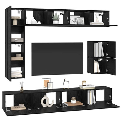 vidaXL TV Cabinet Set 8 pcs Black Oak Engineered Wood 3