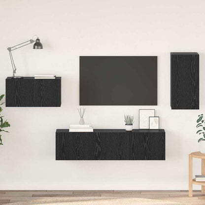 4 Piece TV Cabinet Set Engineered Wood Height 60 cm Black oak