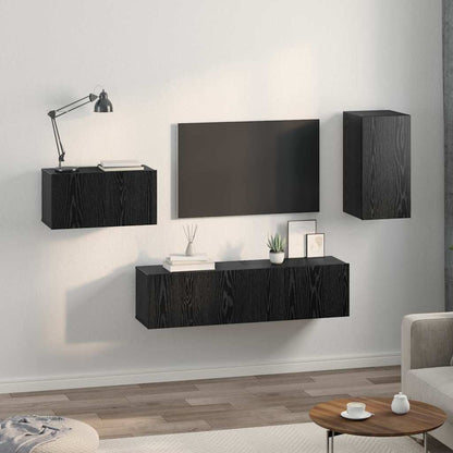 4 Piece TV Cabinet Set Engineered Wood Height 60 cm Black oak