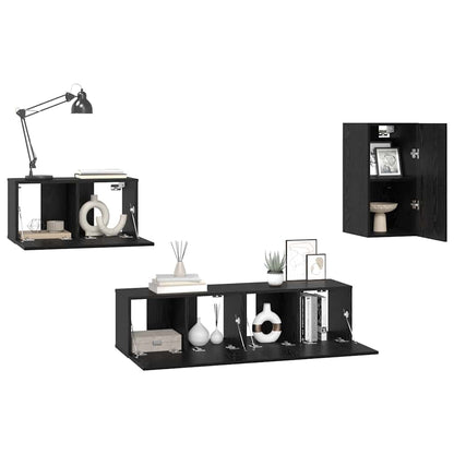 4 Piece TV Cabinet Set Engineered Wood Height 60 cm Black oak