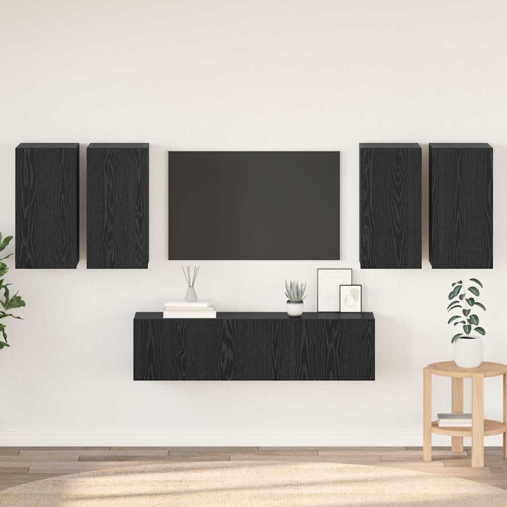 vidaXL TV Cabinet Set 6 pcs Black Oak Engineered Wood 1