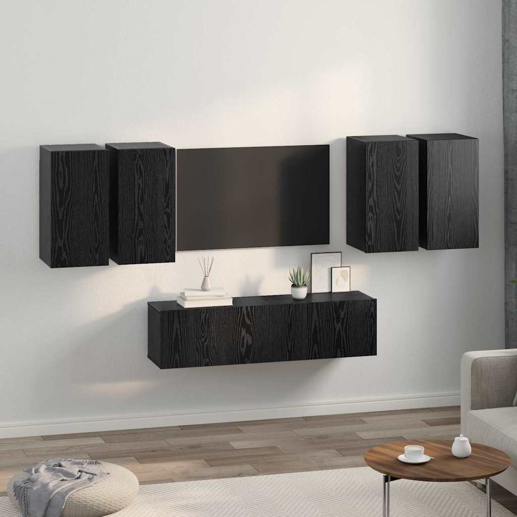 vidaXL TV Cabinet Set 6 pcs Black Oak Engineered Wood 4