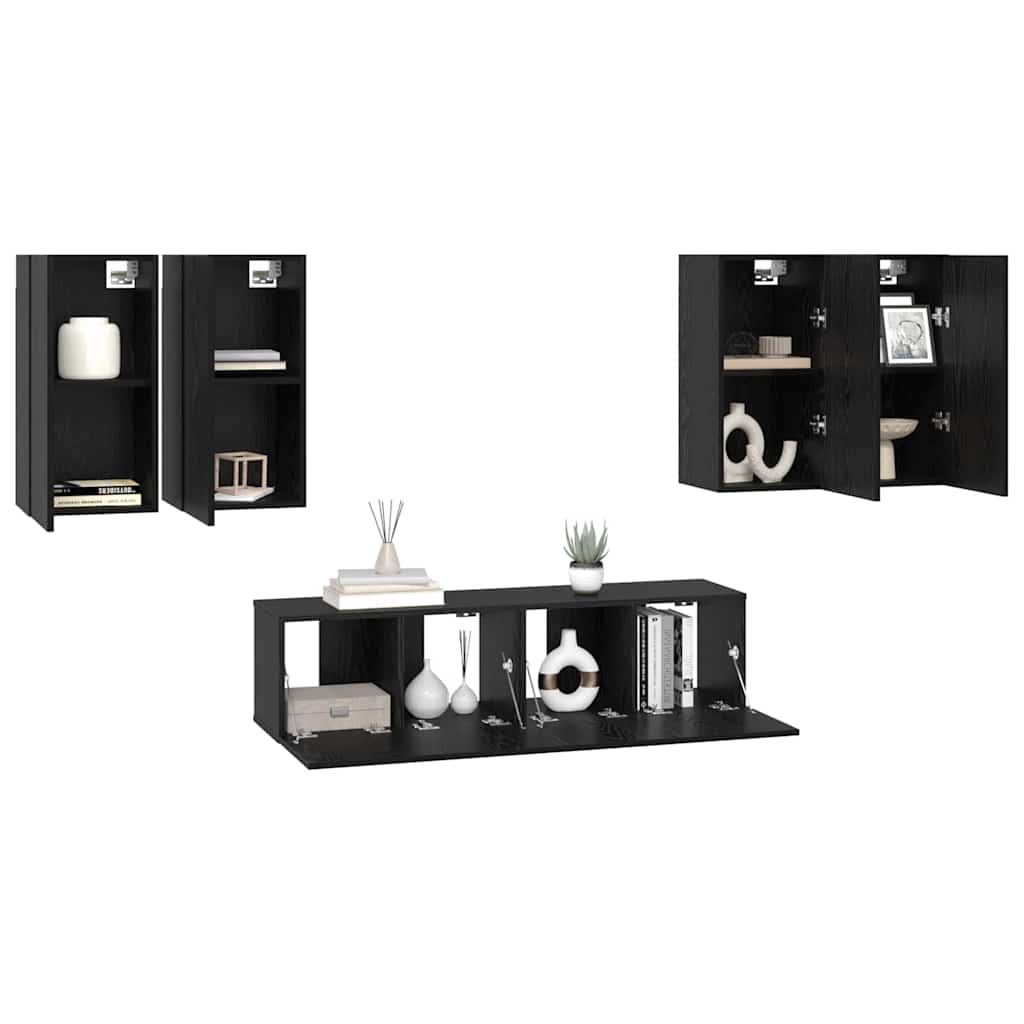 vidaXL TV Cabinet Set 6 pcs Black Oak Engineered Wood 3