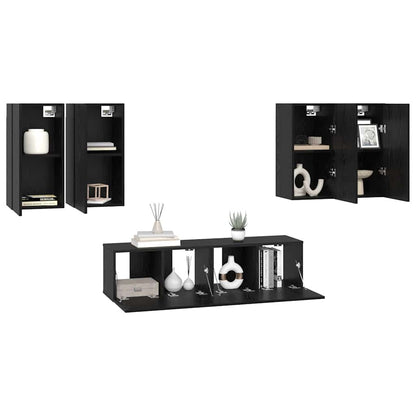 vidaXL TV Cabinet Set 6 pcs Black Oak Engineered Wood 3