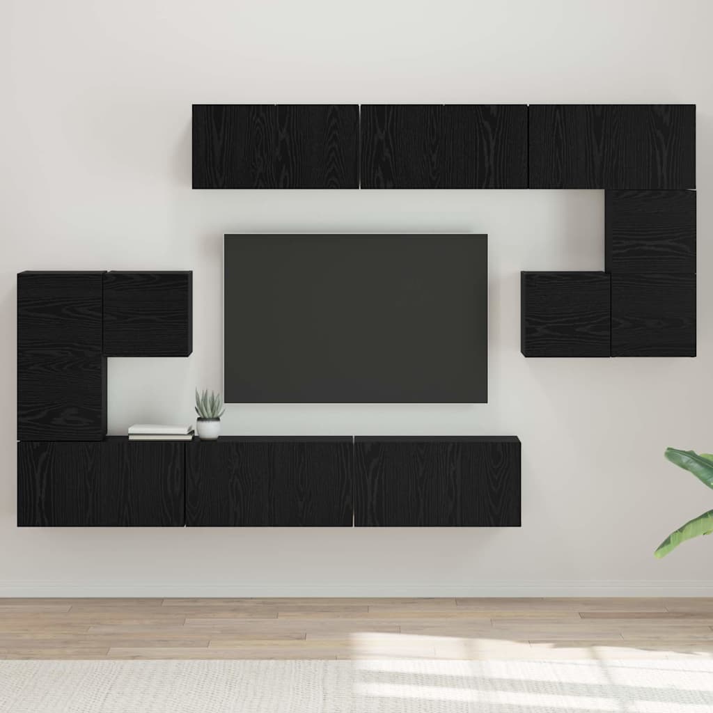vidaXL TV Cabinet Set 10 pcs Black Oak Engineered Wood 1