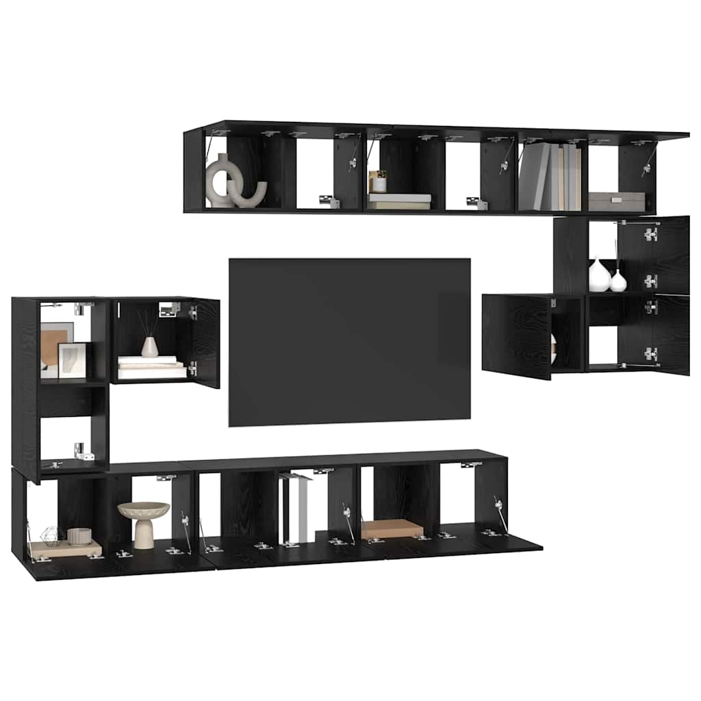 vidaXL TV Cabinet Set 10 pcs Black Oak Engineered Wood 3