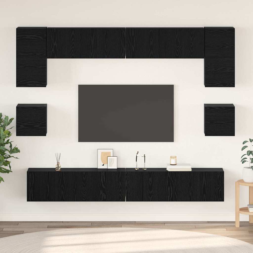 8 Piece TV Cabinet Set Engineered Wood Width 100 cm Black oak