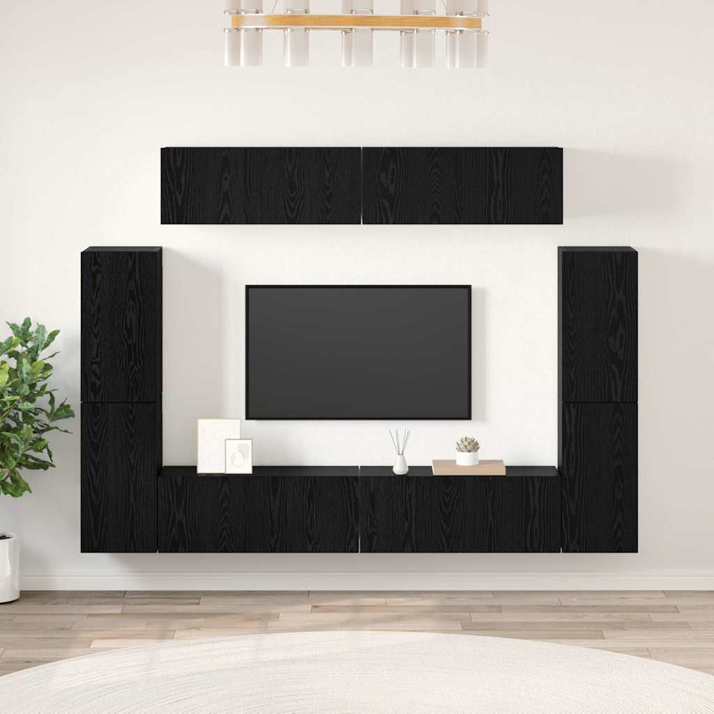 vidaXL TV Cabinet Set 8 pcs Black oak Engineered Wood 1