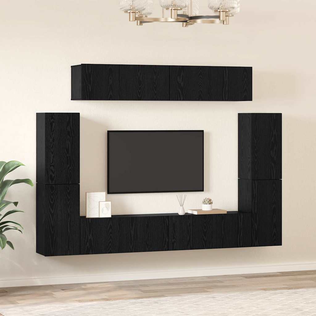 vidaXL TV Cabinet Set 8 pcs Black oak Engineered Wood 4