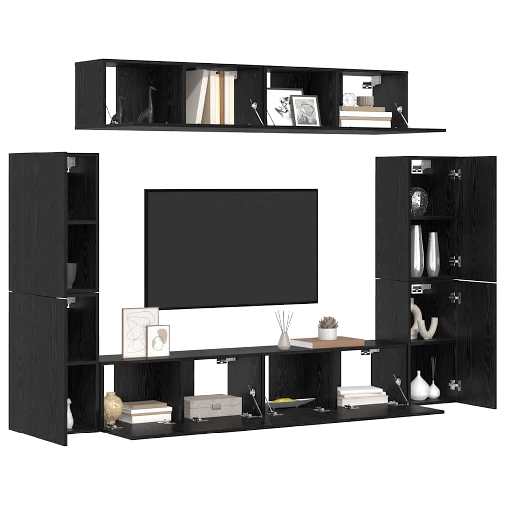 vidaXL TV Cabinet Set 8 pcs Black oak Engineered Wood 3