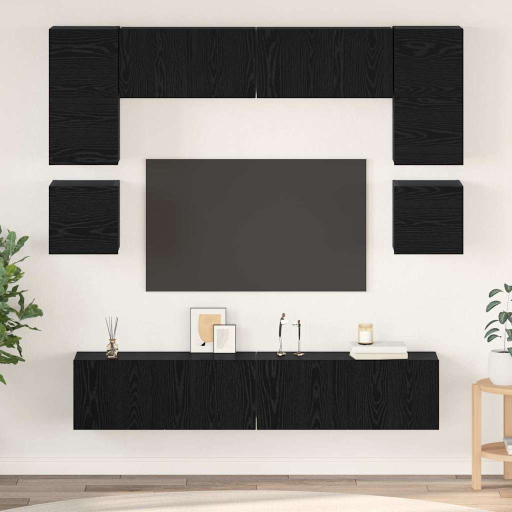 vidaXL TV Cabinet Set 8 pcs Black Oak Engineered Wood 1