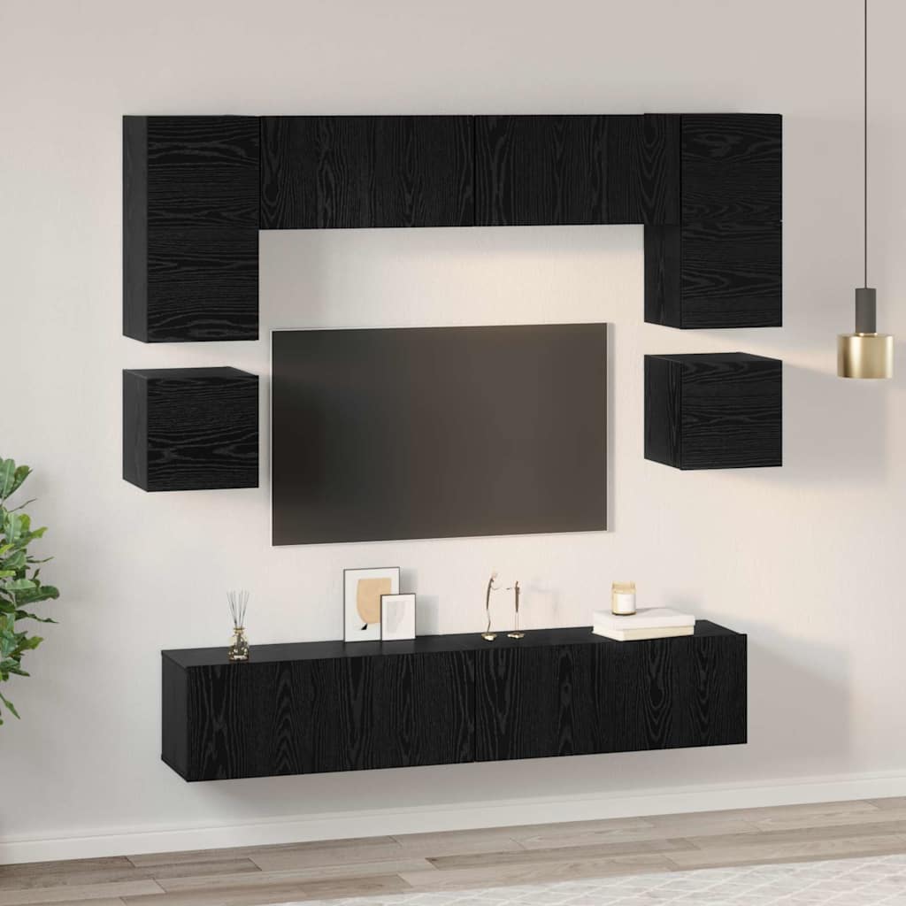vidaXL TV Cabinet Set 8 pcs Black Oak Engineered Wood 4