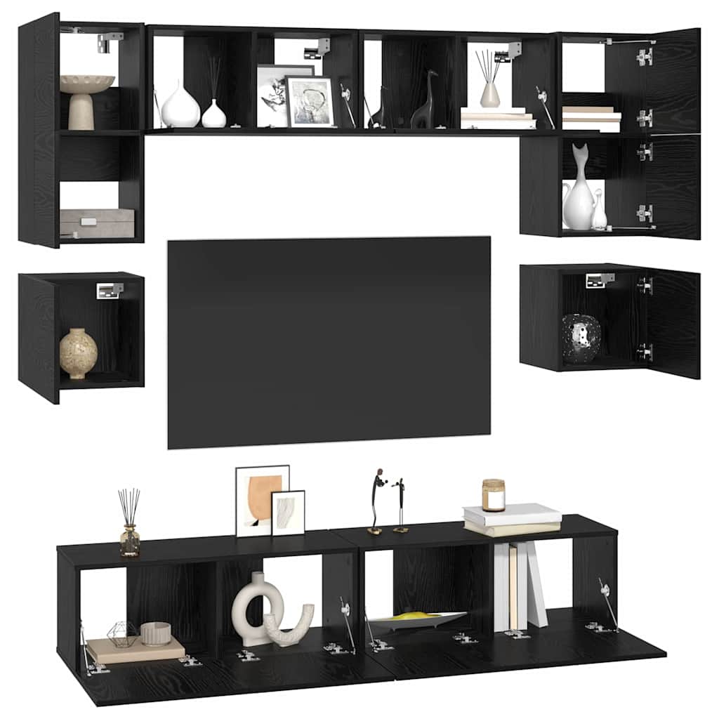 vidaXL TV Cabinet Set 8 pcs Black Oak Engineered Wood 3