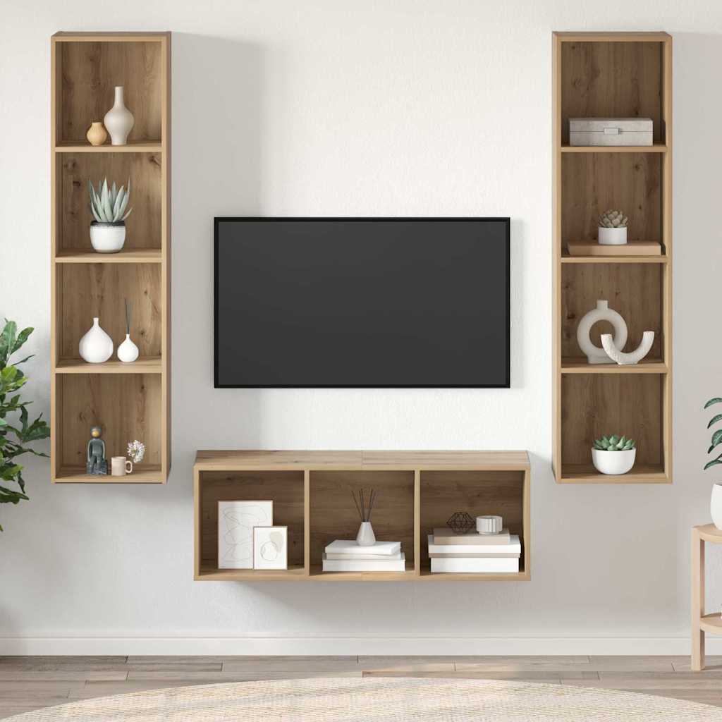 3 Piece TV Cabinet Set Engineered Wood Artisan oak