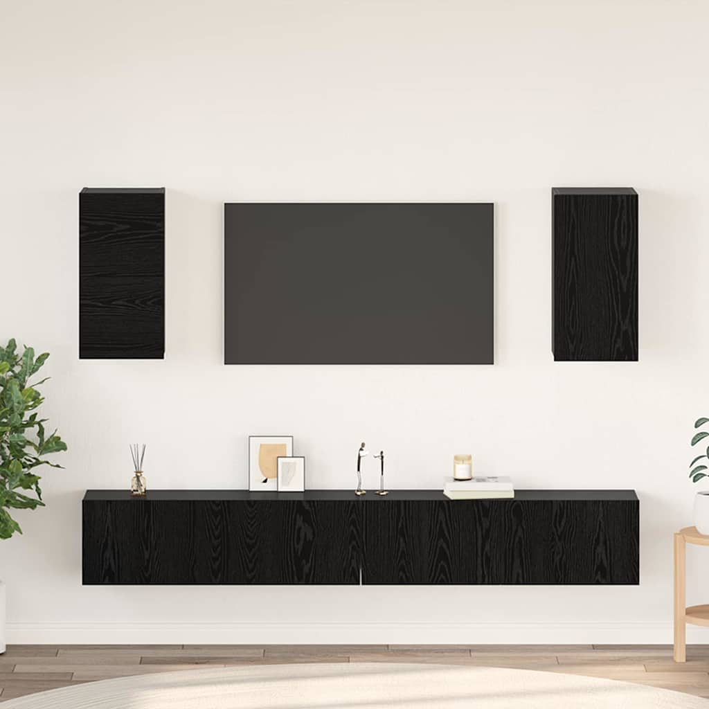 vidaXL Wall TV Cabinet 3 pcs Black Oak Engineered Wood 1