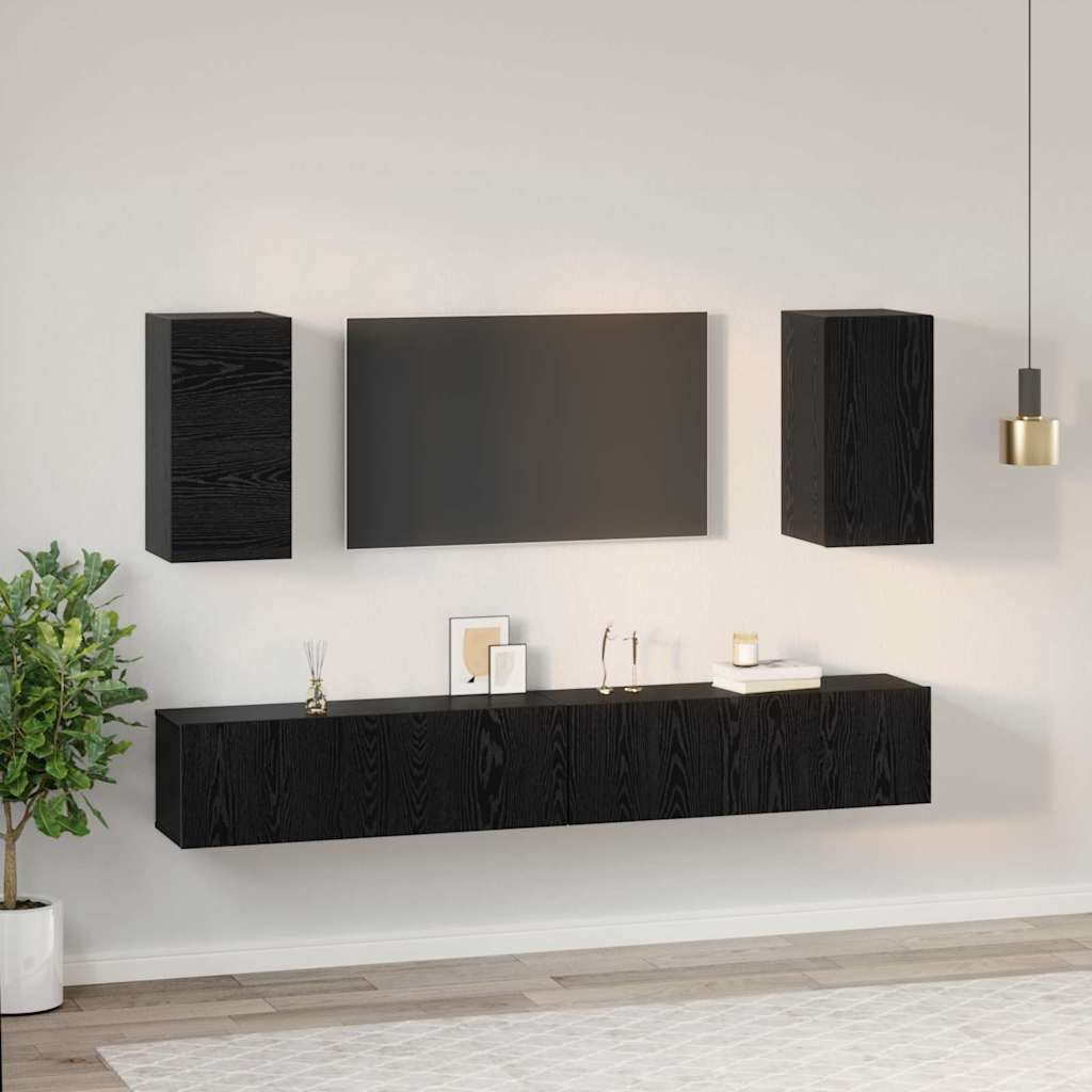 vidaXL Wall TV Cabinet 3 pcs Black Oak Engineered Wood 4