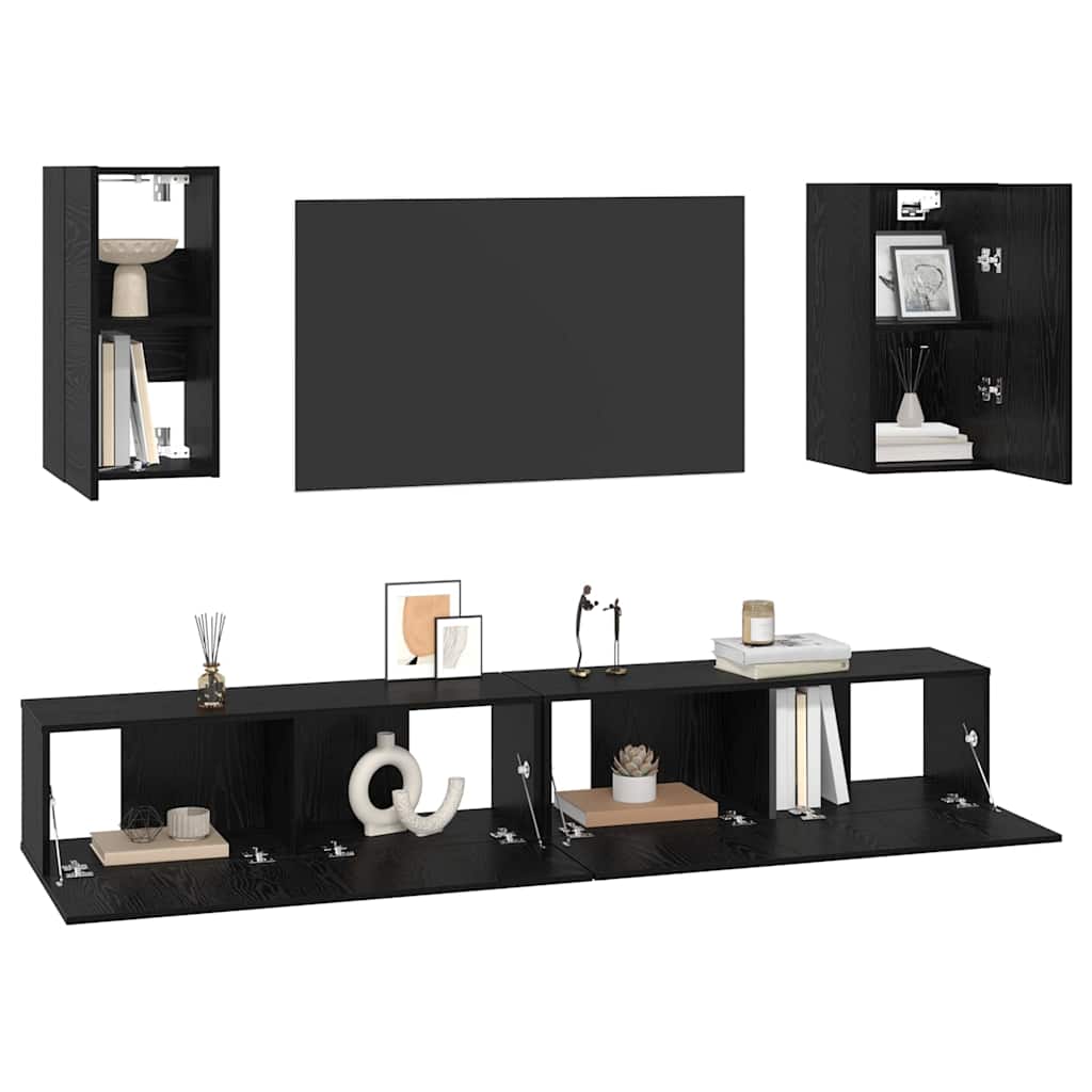 vidaXL Wall TV Cabinet 3 pcs Black Oak Engineered Wood 3
