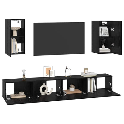 vidaXL Wall TV Cabinet 3 pcs Black Oak Engineered Wood 3