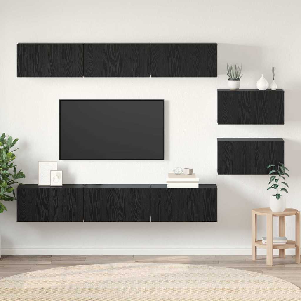 vidaXL TV Cabinet Set 8 pcs Black Oak Engineered Wood 1