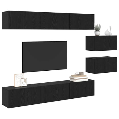 vidaXL TV Cabinet Set 8 pcs Black Oak Engineered Wood 3