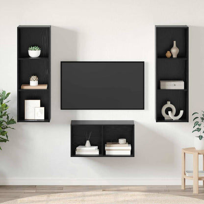 3 Piece TV Cabinet Set Engineered Wood Black oak
