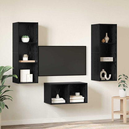 3 Piece TV Cabinet Set Engineered Wood Black oak