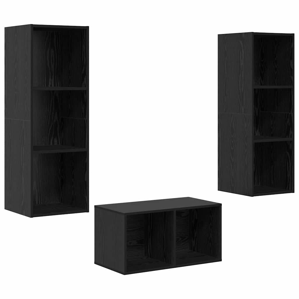 3 Piece TV Cabinet Set Engineered Wood Black oak