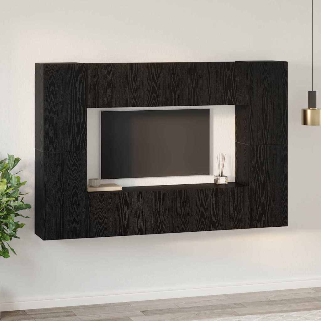 vidaXL TV Cabinet Set 8 pcs Black Oak Engineered Wood 4