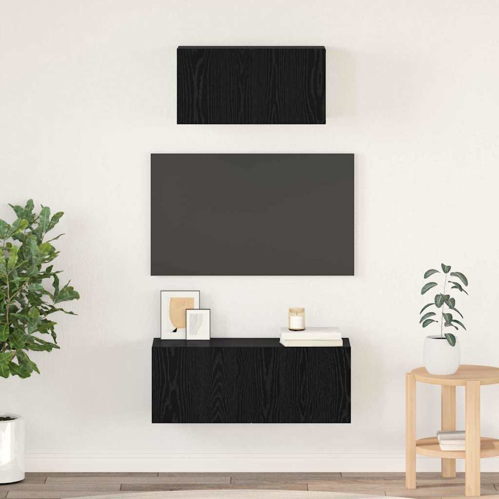 2 Piece TV Cabinet Set Engineered Wood Width 60/80 cm Black oak