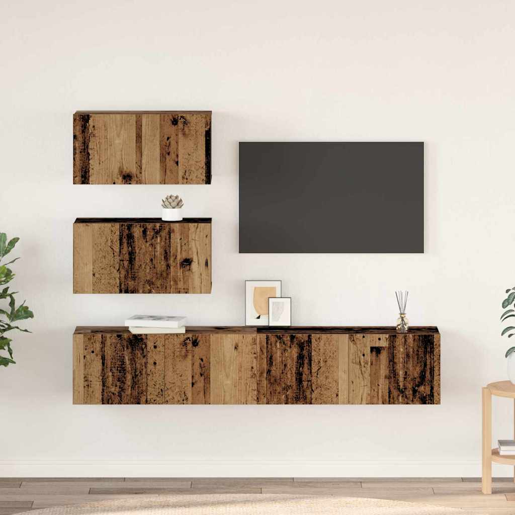 4 Piece TV Cabinet Set Engineered Wood Width 60 cm Old wood