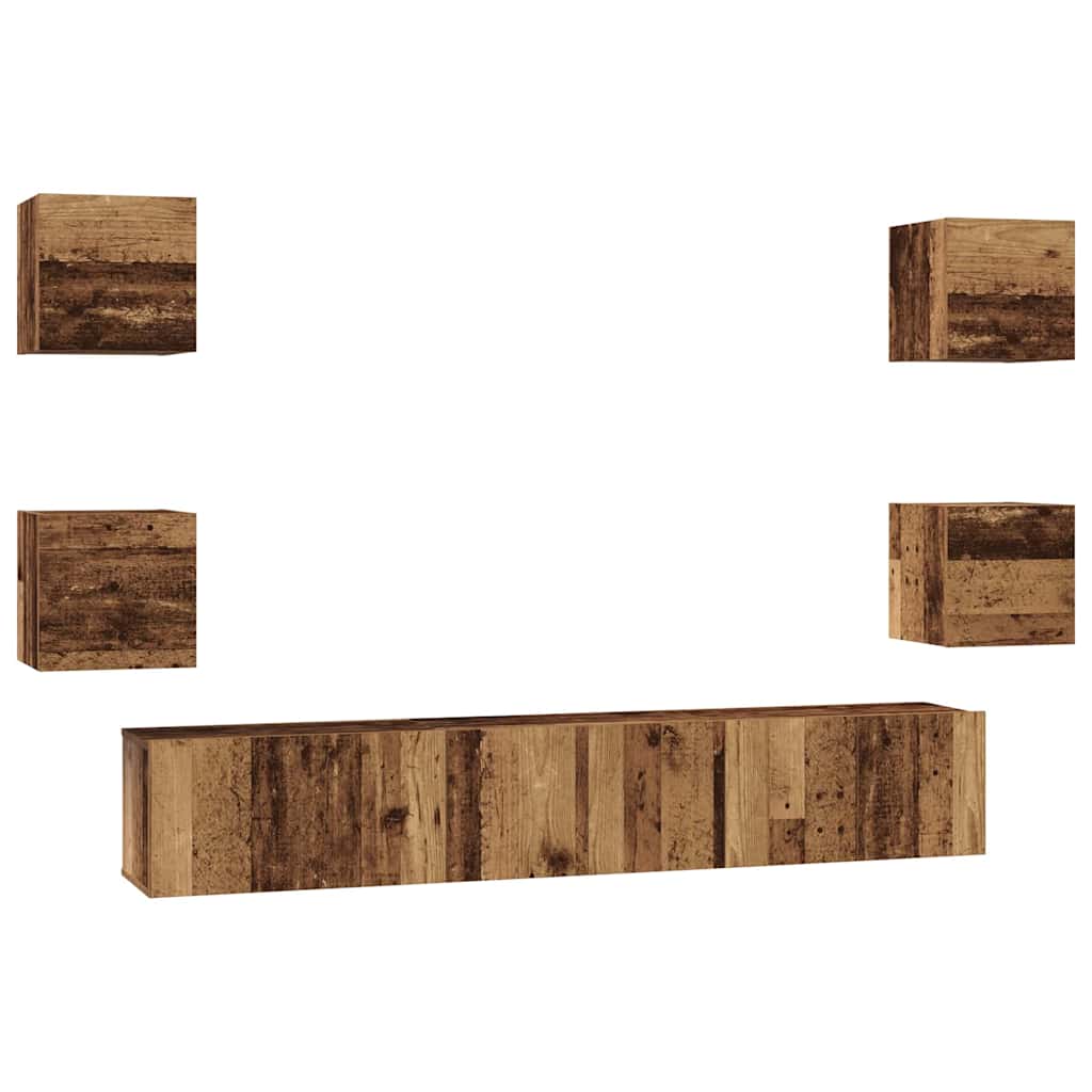 7 Piece TV Cabinet Set Engineered Wood Width 180 cm Old wood