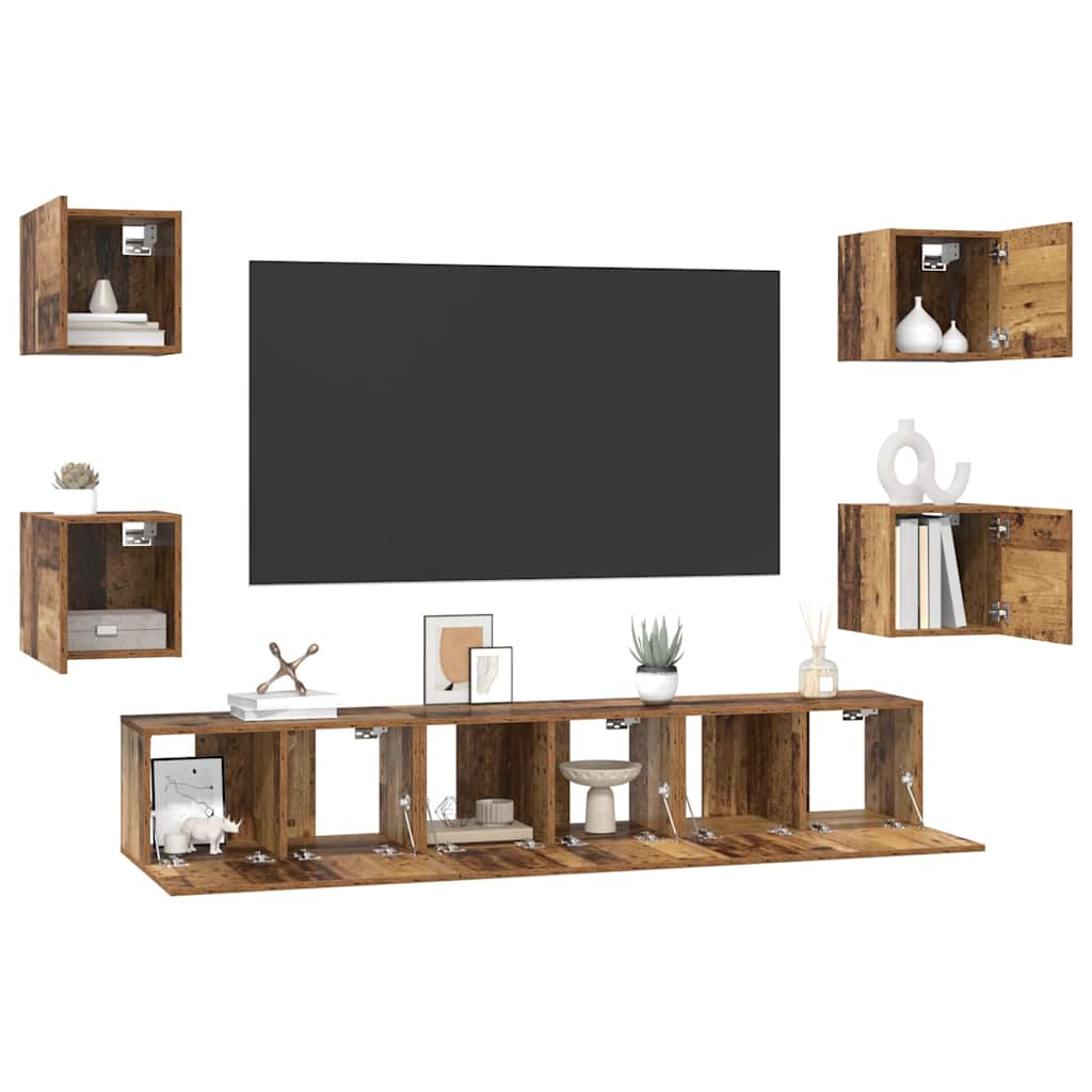 7 Piece TV Cabinet Set Engineered Wood Width 180 cm Old wood