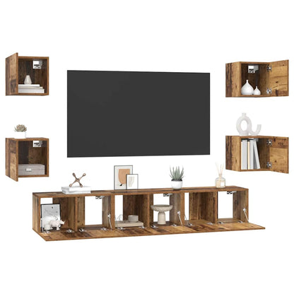 7 Piece TV Cabinet Set Engineered Wood Width 180 cm Old wood