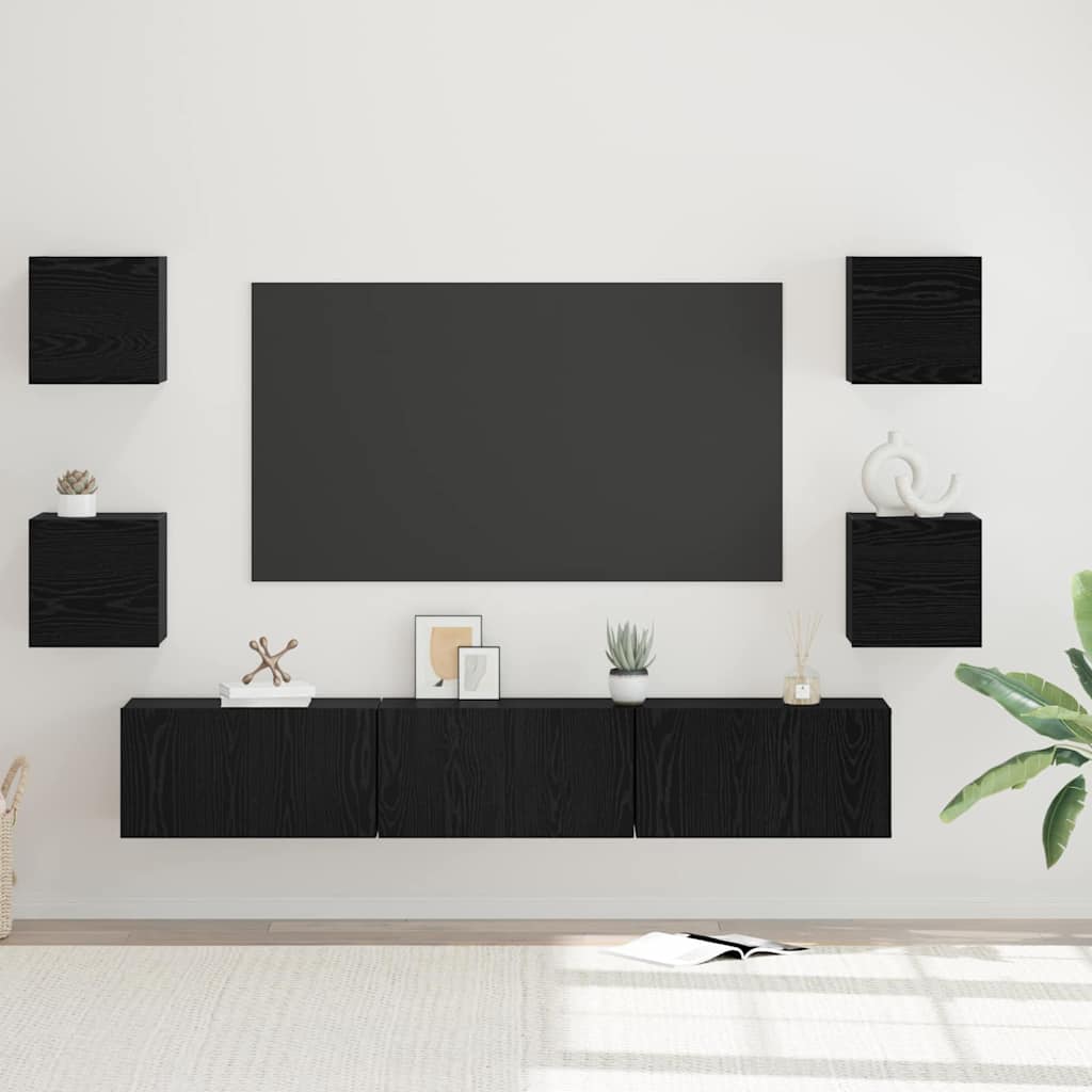 7 Piece TV Cabinet Set Engineered Wood Width 180 cm Black oak