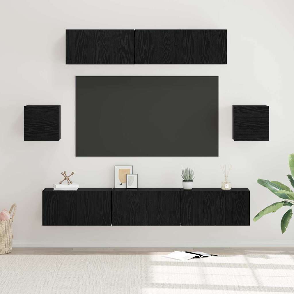 vidaXL TV Cabinet Set 7 pcs Black Oak Engineered Wood 1
