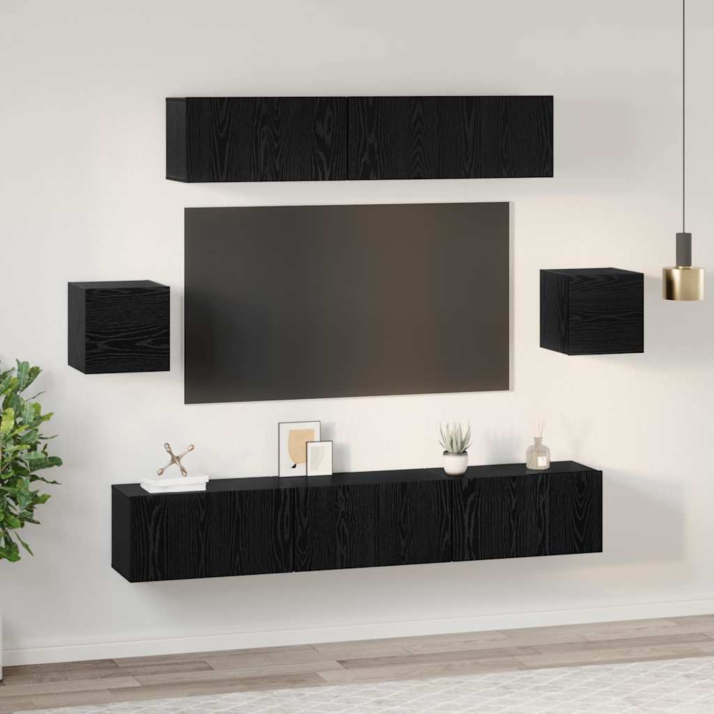 vidaXL TV Cabinet Set 7 pcs Black Oak Engineered Wood 4