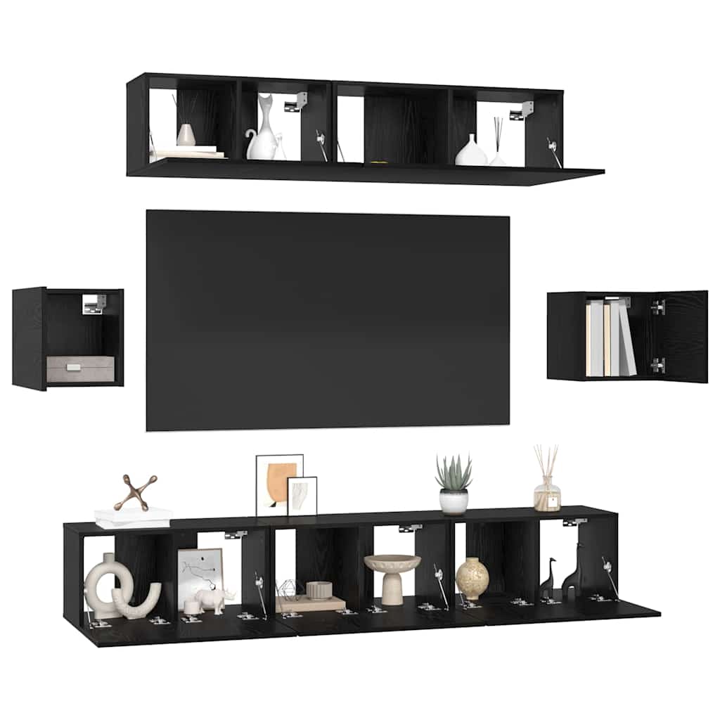 vidaXL TV Cabinet Set 7 pcs Black Oak Engineered Wood 3